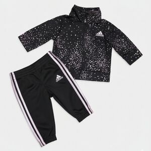 New Adidas Baby Girl Tracksuit Set - Black & Pink Sparkle - Size 3M